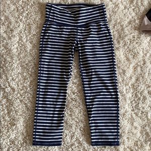 Athleta Blue and White Strip 3/4 Leggings